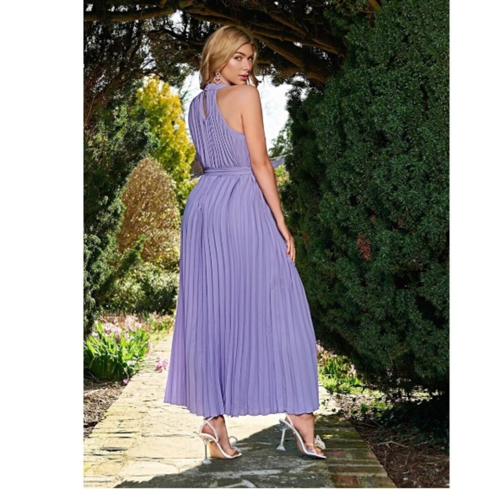 Beautiful Rhinestone Lilac Halter Style Pleated Dress - Picture 5 of 5
